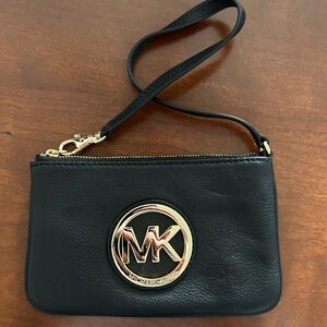 Michael Kors Black Wristlet with Gold Logo